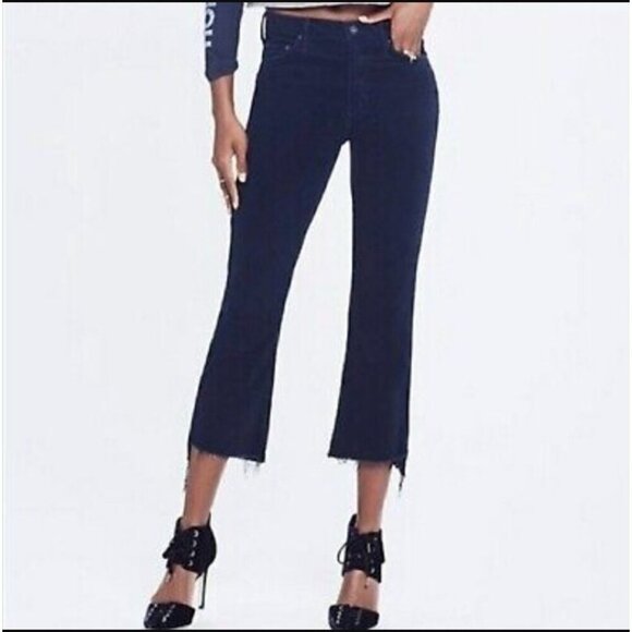 Mother Insider Crop Step Fray Pants in Navy Blue Corduroy Hopscotch Size 24 - Picture 2 of 10